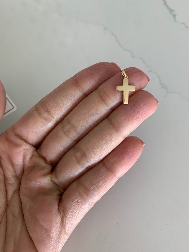 14K Solid Gold Cross | Shiny Yellow Gold Cross | Catholic Pendant | 14K Solid Gold Cross Christian Pendant | 16MM Cross