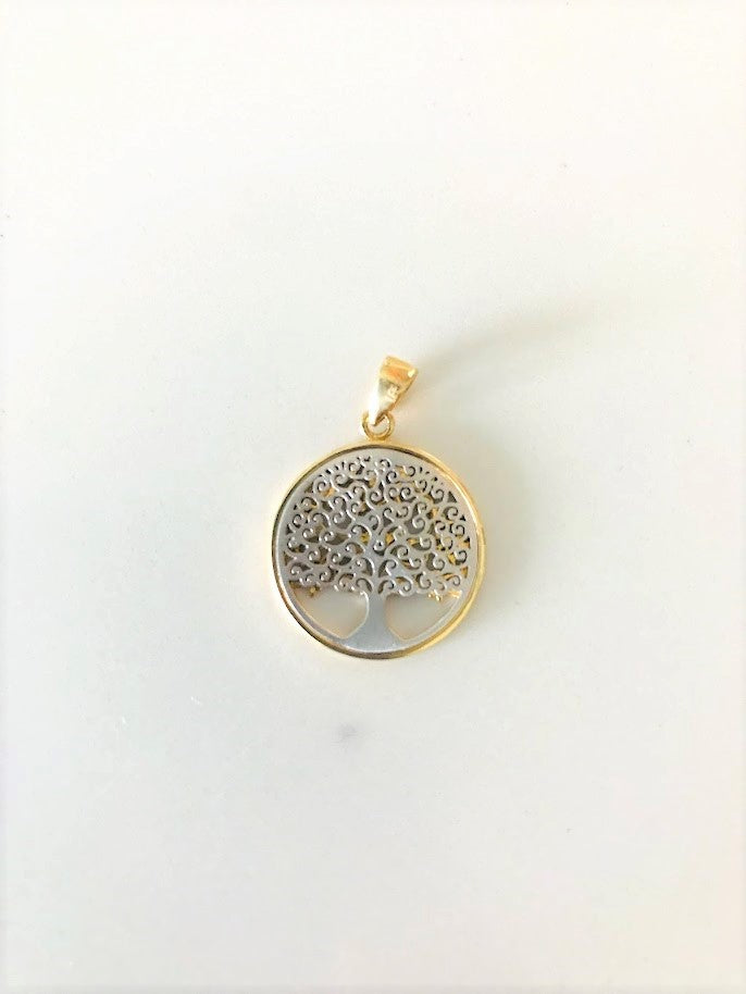 17MM 14K Solid Gold Family Tree | Yellow and White Gold Tree of Life | Tree Pendant | Two TONE 14K Solid Gold Pendant