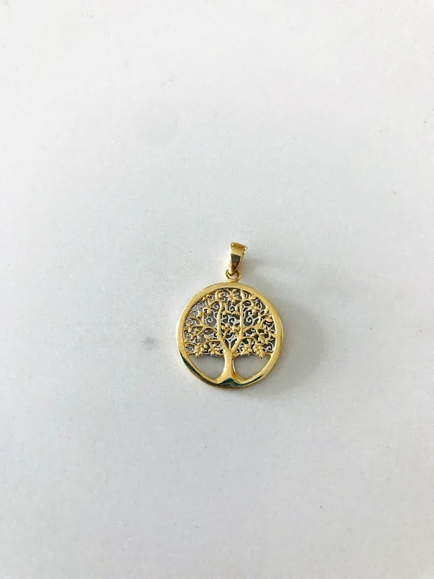 17MM 14K Solid Gold Family Tree | Yellow and White Gold Tree of Life | Tree Pendant | Two TONE 14K Solid Gold Pendant