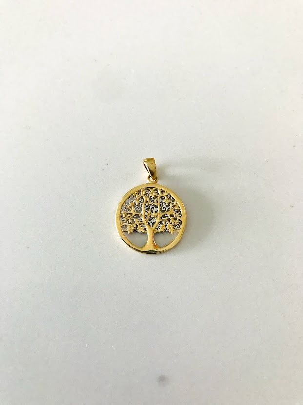 17MM 14K Solid Gold Family Tree | Yellow and White Gold Tree of Life | Tree Pendant | Two TONE 14K Solid Gold Pendant
