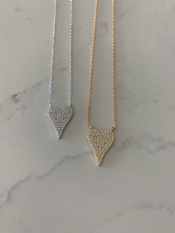 Pave Heart Necklace, CZ Large Heart Necklace, Dainty Chain, Large Heart Necklace, Heart Necklace, Diamond Necklace, Sterling Silver