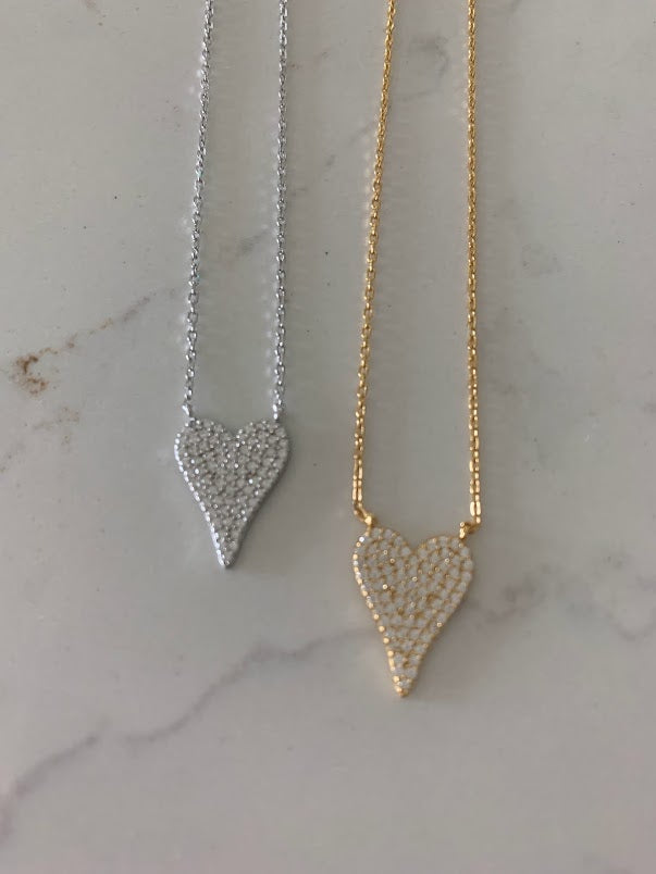 Pave Heart Necklace, CZ Large Heart Necklace, Dainty Chain, Large Heart Necklace, Heart Necklace, Diamond Necklace, Sterling Silver