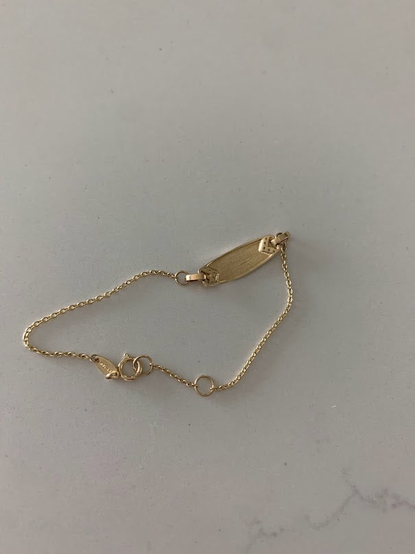 14K Gold ID Bracelet with Cubic ZC, Cable Link Bracelet, 20MM Plate, 5.5" - 6" Length, Lobster Clasp, Kids Bracelet