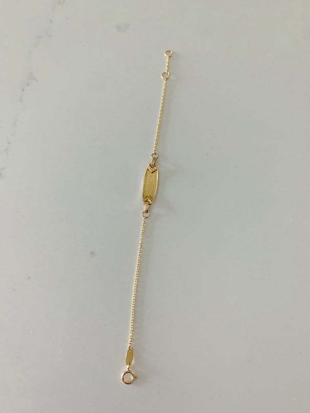 14K Gold ID Bracelet with Cubic ZC, Cable Link Bracelet, 20MM Plate, 5.5" - 6" Length, Lobster Clasp, Kids Bracelet