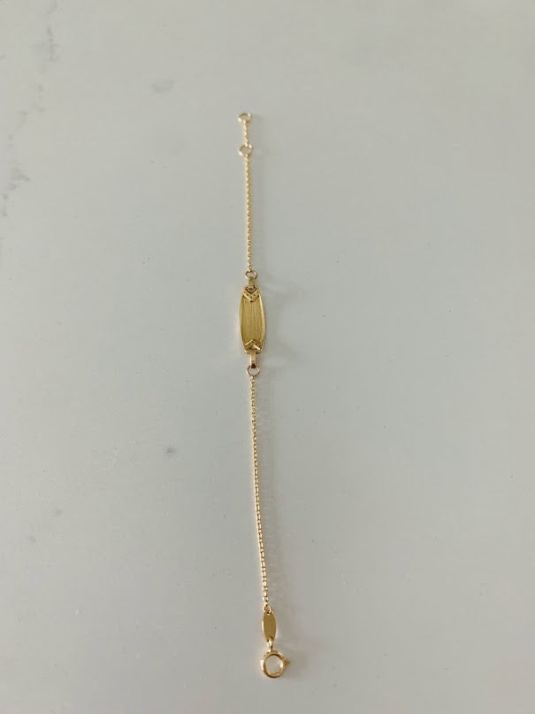 14K Gold ID Bracelet with Cubic ZC, Cable Link Bracelet, 20MM Plate, 5.5" - 6" Length, Lobster Clasp, Kids Bracelet