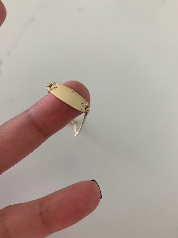 14K Gold ID Bracelet with Cubic ZC, Cable Link Bracelet, 20MM Plate, 5.5" - 6" Length, Lobster Clasp, Kids Bracelet