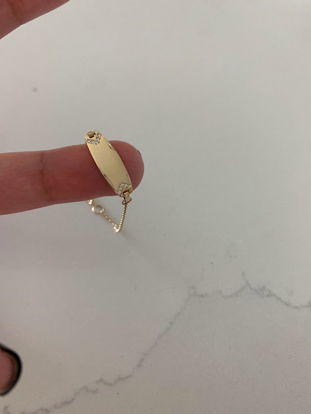 14K Gold ID Bracelet with Cubic ZC, Cable Link Bracelet, 20MM Plate, 5.5" - 6" Length, Lobster Clasp, Kids Bracelet