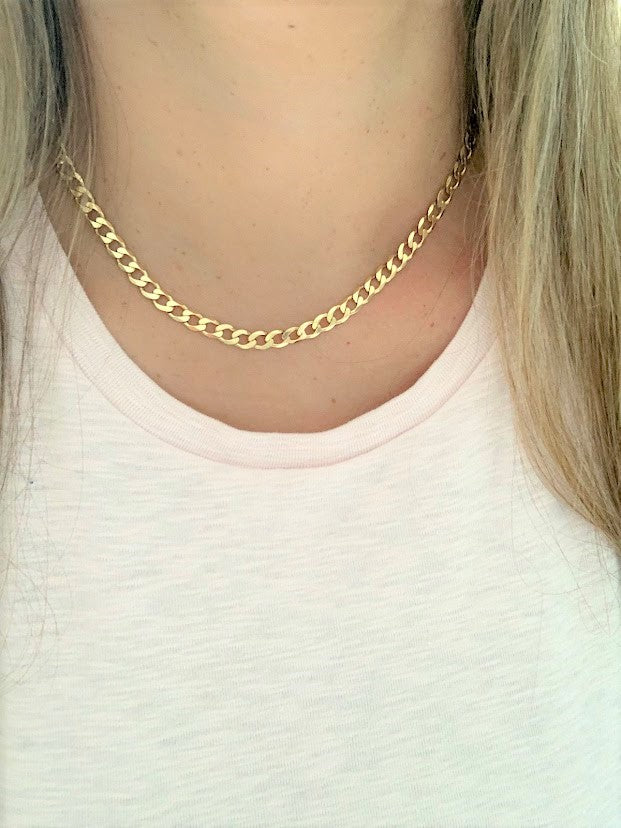 Flat Curb Chain Gold over Sterling Silver