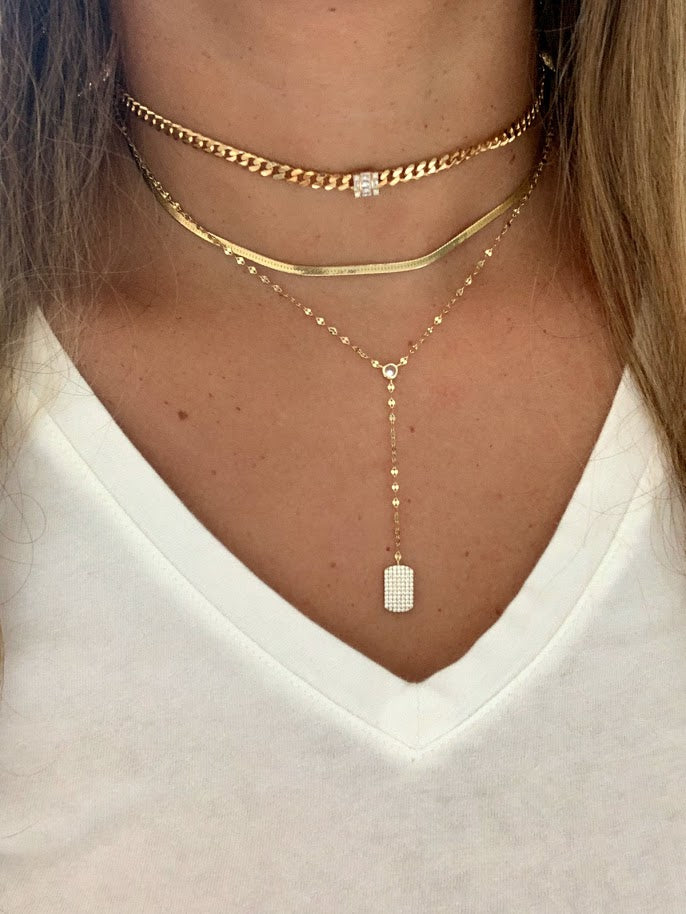 Thin Gold and Glossy Herringbone Necklace in Gold Vermeil