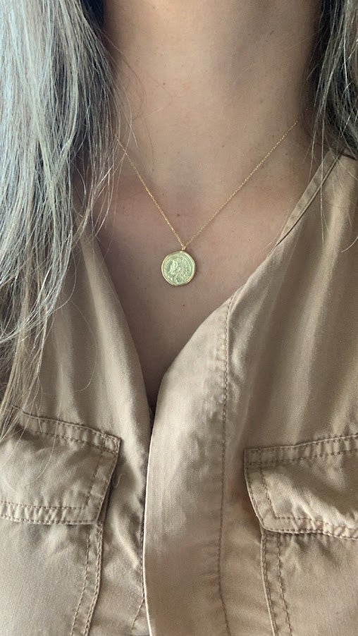 Gold Coin Medallion Necklace | Layer Link Chain | Paperclip Necklace | 18K Gold over Sterling Silver |18K Gold Vermeil Paperclip Necklace