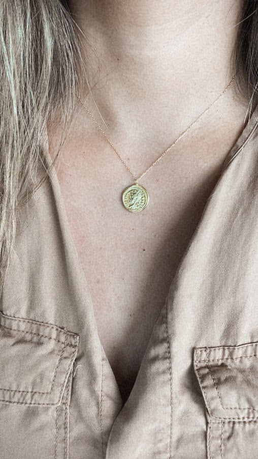 Gold Coin Medallion Necklace | Layer Link Chain | Paperclip Necklace | 18K Gold over Sterling Silver |18K Gold Vermeil Paperclip Necklace