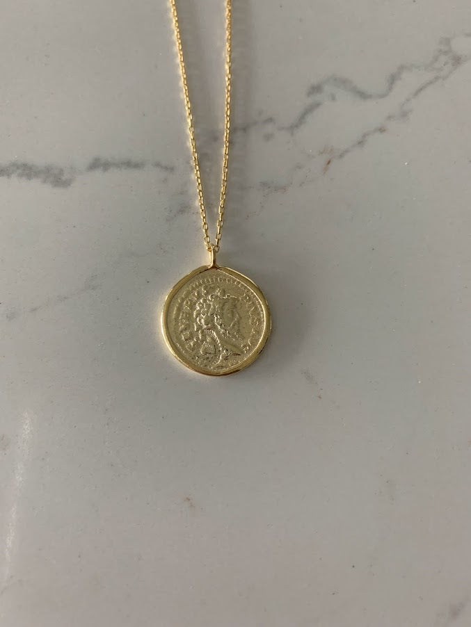 Gold Coin Medallion Necklace | Layer Link Chain | Paperclip Necklace | 18K Gold over Sterling Silver |18K Gold Vermeil Paperclip Necklace