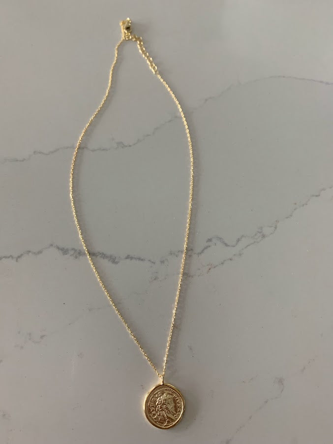 Gold Coin Medallion Necklace | Layer Link Chain | Paperclip Necklace | 18K Gold over Sterling Silver |18K Gold Vermeil Paperclip Necklace