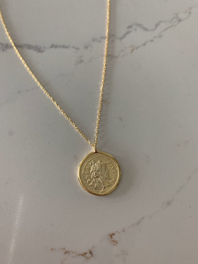 Gold Coin Medallion Necklace | Layer Link Chain | Paperclip Necklace | 18K Gold over Sterling Silver |18K Gold Vermeil Paperclip Necklace