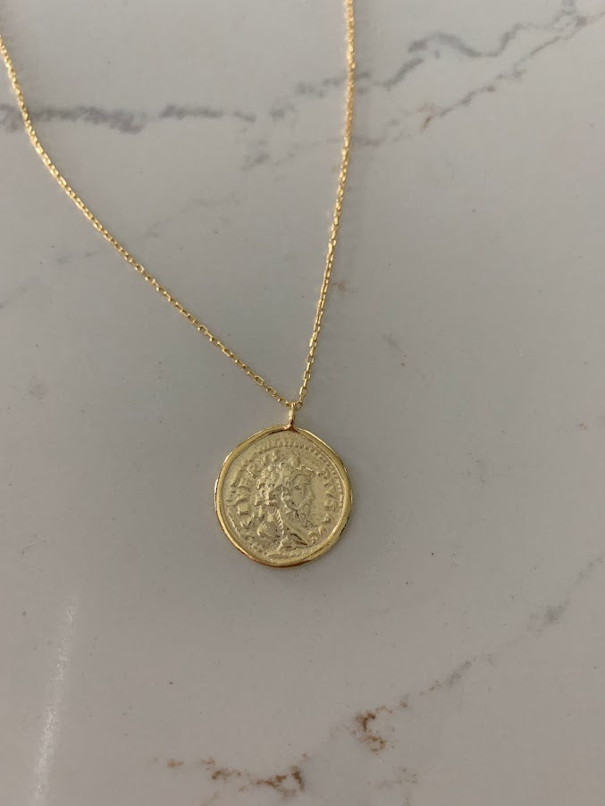 Gold Coin Medallion Necklace | Layer Link Chain | Paperclip Necklace | 18K Gold over Sterling Silver |18K Gold Vermeil Paperclip Necklace