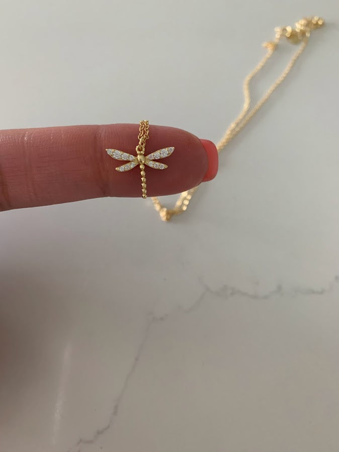 Gold Dragonfly Necklace, Floating Pendant Necklace