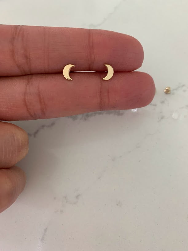 14K Gold Crescent Moon Stud Earrings | Hypoallergenic | Minimalist | Dainty Gifts for Her | Girls| Birthday| Gift for mom| Small Tiny Studs Active