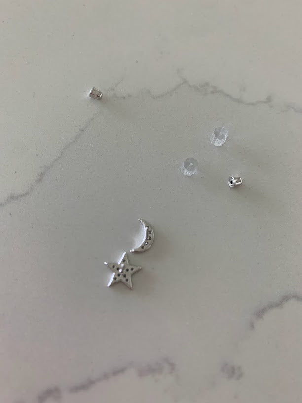 14k Gold Moon and Star Studs | Screw Backs | CZ Moon and Star | Minimalist Studs