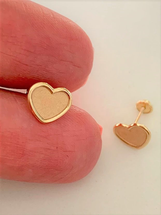 14K Solid Gold Opaque Heart Studs | 14K Solid Gold Classy Heart Cut Skewbacks Studs