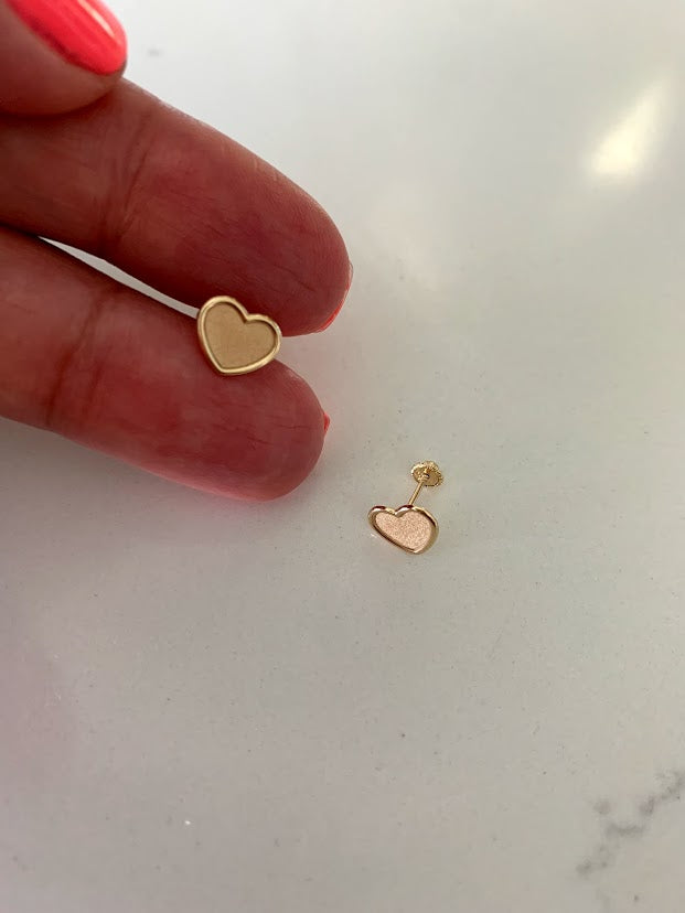 14K Solid Gold Opaque Heart Studs | 14K Solid Gold Classy Heart Cut Skewbacks Studs