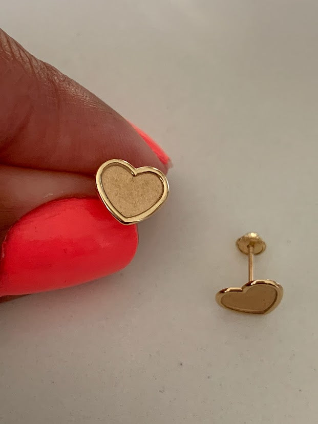 14K Solid Gold Opaque Heart Studs | 14K Solid Gold Classy Heart Cut Skewbacks Studs