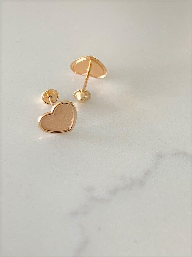 14K Solid Gold Opaque Heart Studs | 14K Solid Gold Classy Heart Cut Skewbacks Studs