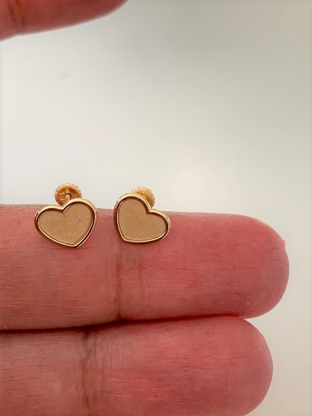 14K Solid Gold Opaque Heart Studs | 14K Solid Gold Classy Heart Cut Skewbacks Studs