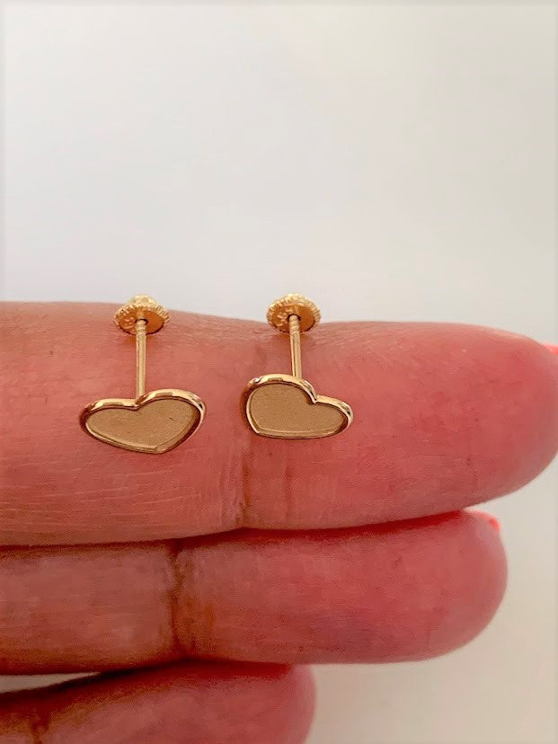 14K Solid Gold Opaque Heart Studs | 14K Solid Gold Classy Heart Cut Skewbacks Studs