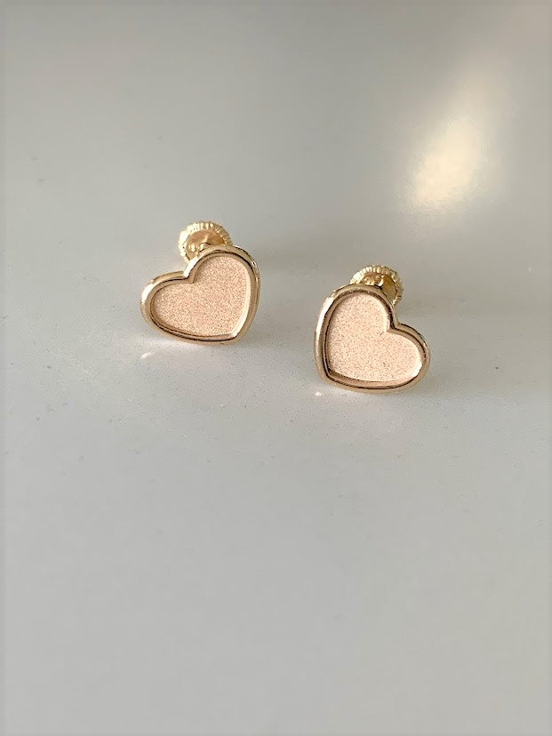 14K Solid Gold Opaque Heart Studs | 14K Solid Gold Classy Heart Cut Skewbacks Studs