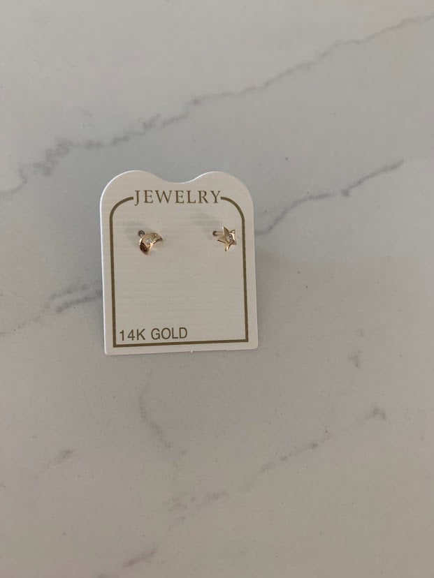 14K Gold Tiny Moon & Star Studs Earrings, Star Earrings, Starburst Gold Studs, Celestial Earrings, 14K Gold Earrings, Moon Earrings