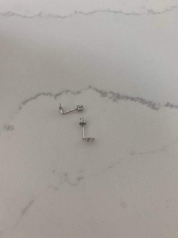 14K White Gold and Yellow Gold Tiny Moon & Star Studs Earrings, Star Earrings, Starburst White Gold Studs, 14K White Gold Earrings, Moon Earrings