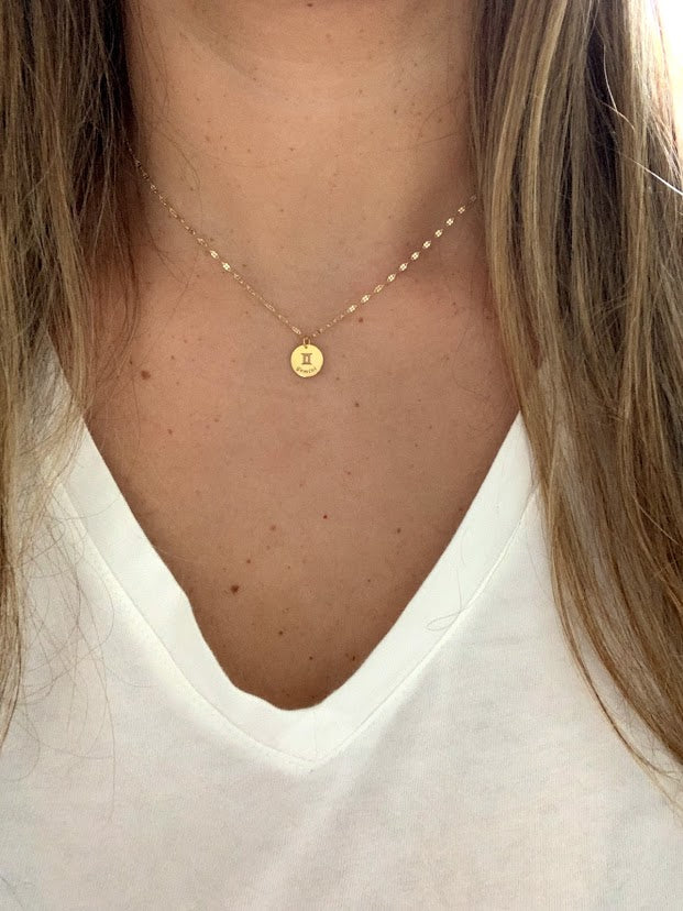 14K Yellow Gold Mirror Chain with Horoscope Disc