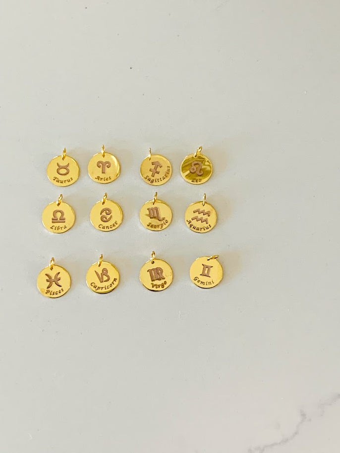 14K Yellow Gold Mirror Chain with Horoscope Disc