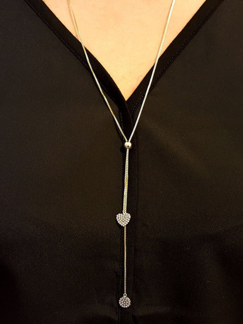 Long Heart Necklace in Sterling Silver