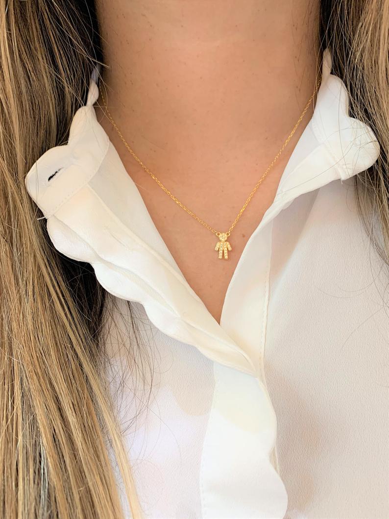 Boy Shaped Charm Necklace in Sterling Silver