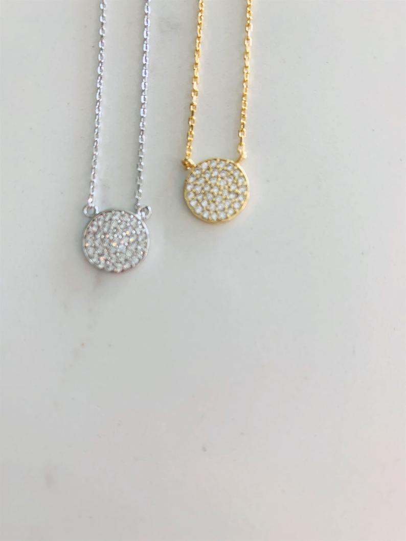 Medium Pave Disc Necklace, Silver disc necklace, CZ Disc Necklace, Pave Zircon Silver Disc Necklace, Elegant Necklace, Sterling Silver