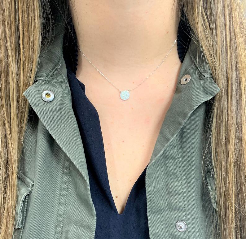 Medium Pave Disc Necklace, Silver disc necklace, CZ Disc Necklace, Pave Zircon Silver Disc Necklace, Elegant Necklace, Sterling Silver