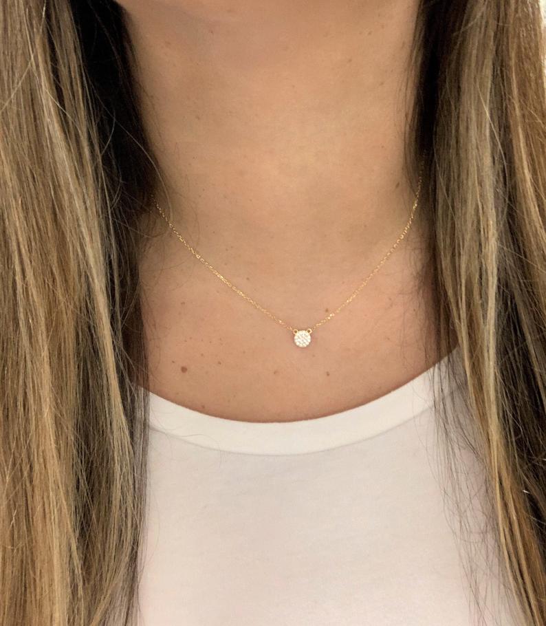 Small Pave Disc Necklace | Sterling Silver Circle necklace