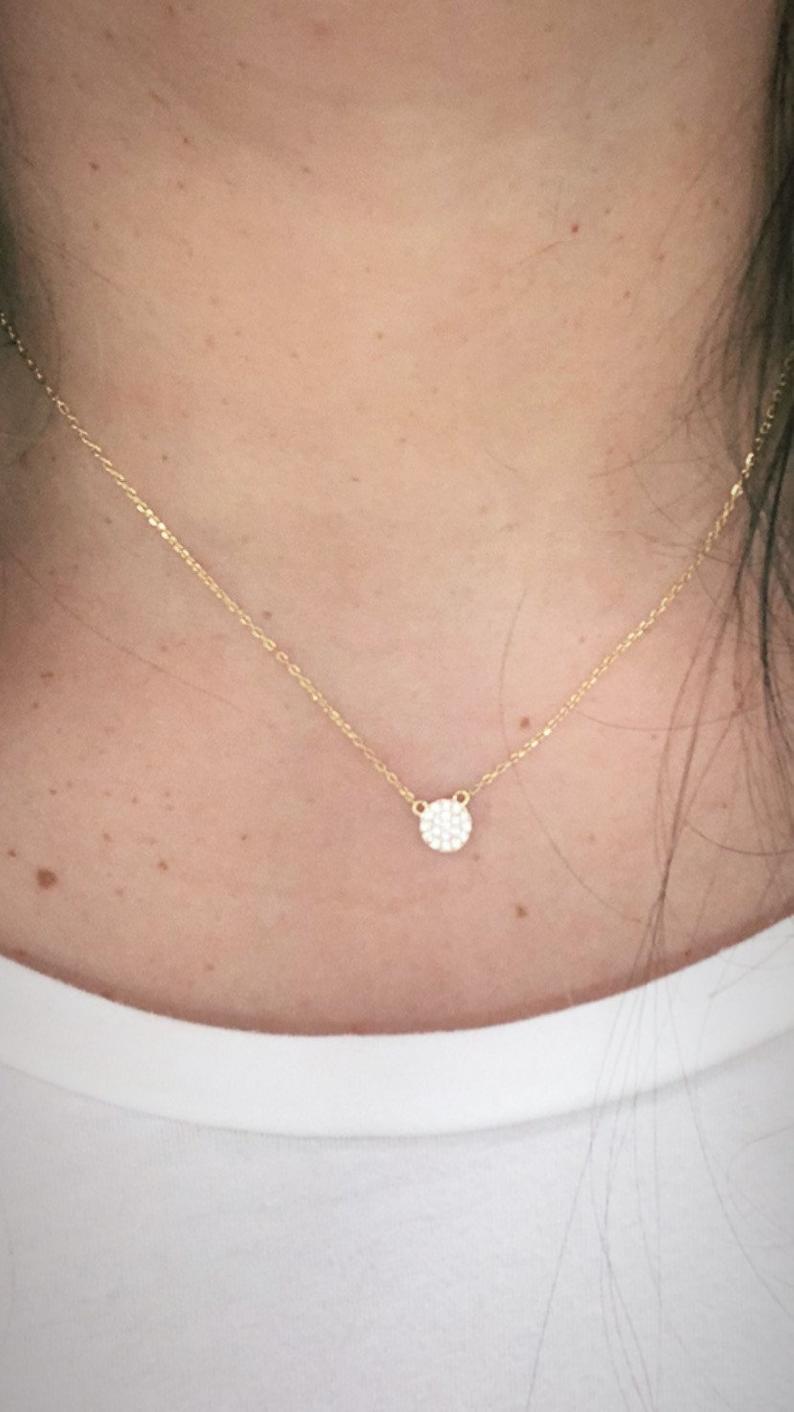 Small Pave Disc Necklace | Sterling Silver Circle necklace