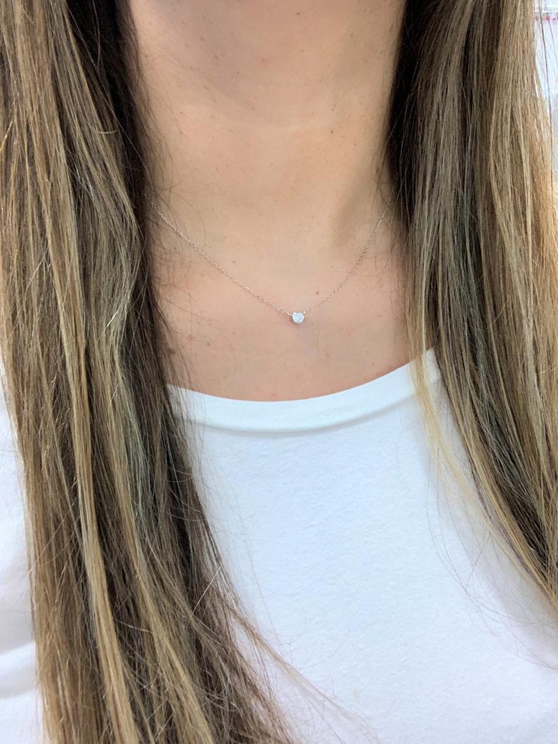 Bezel CZ Necklace in Gold Vermeil and Sterling Silver