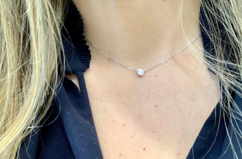 Bezel CZ Necklace in Gold Vermeil and Sterling Silver