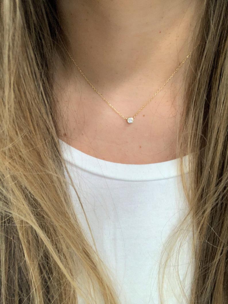 Bezel CZ Necklace in Gold Vermeil and Sterling Silver