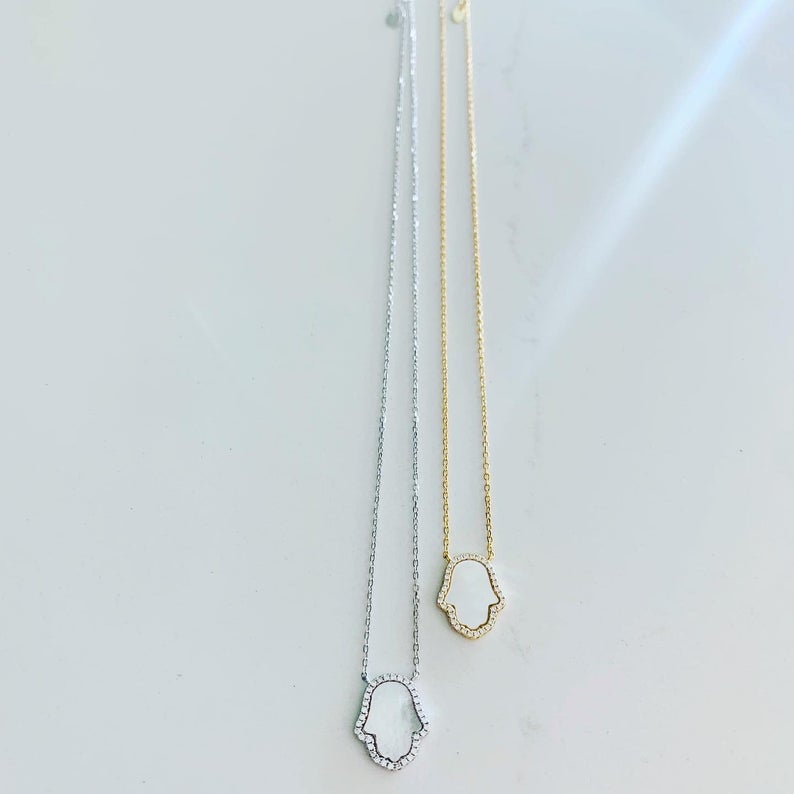 Sterling Silver Mother Pearl Hamsa Necklace