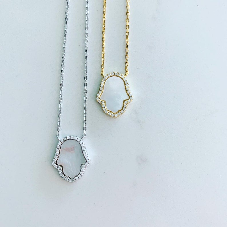 Sterling Silver Mother Pearl Hamsa Necklace