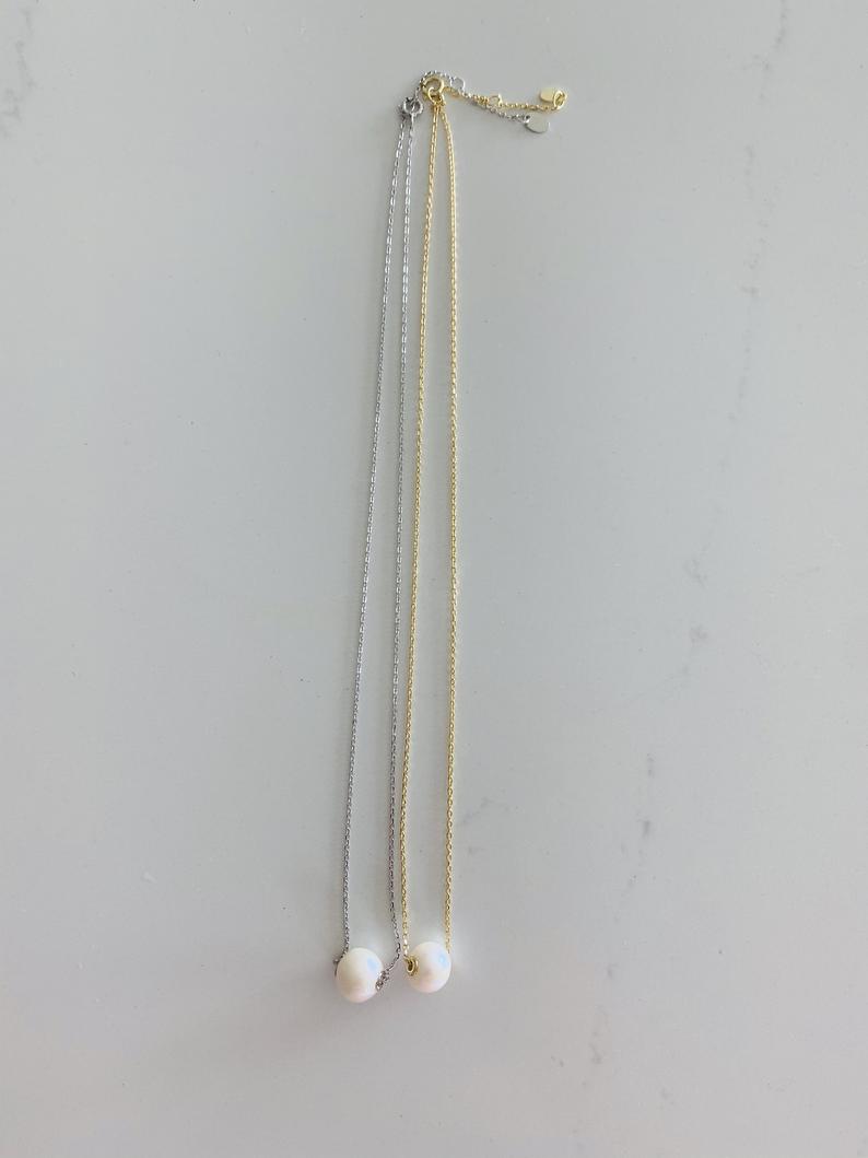 Single Pearl Necklace Sterling Silver, Gold, Bridesmaid gift, Floating pearl necklace, White pearl necklace, Wedding jewelry Bestseller