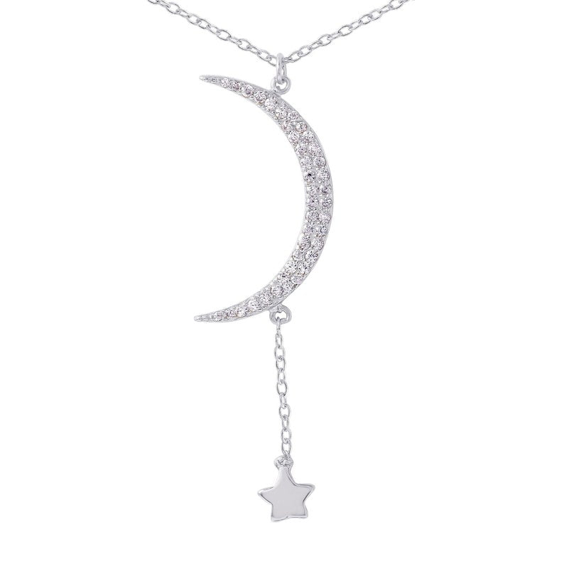 Moon and Hanging Star Necklace, Layering Necklace, Star Necklace, Crescent Moon, Gold, Silver, Sterling Silver, CZ Moon