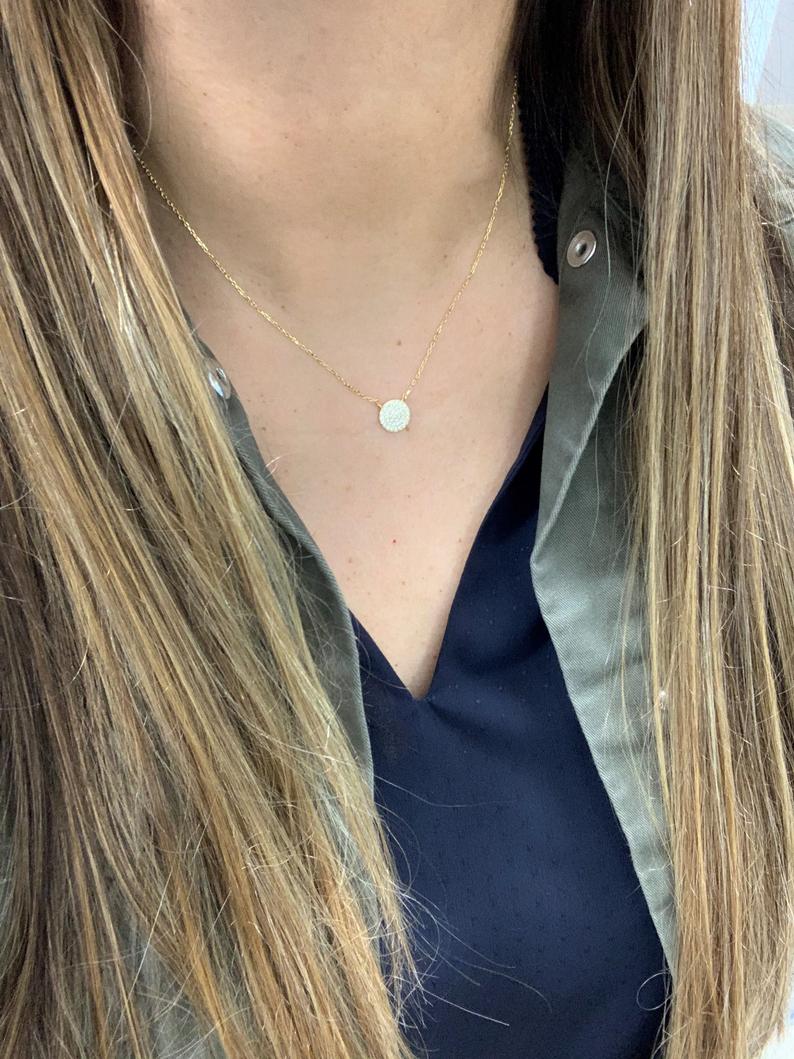 Medium Pave Disc Necklace, Silver disc necklace, CZ Disc Necklace, Pave Zircon Silver Disc Necklace, Elegant Necklace, Sterling Silver