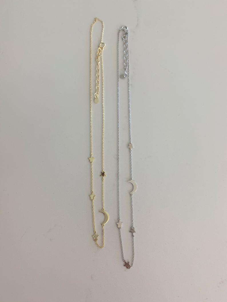 High Polish Moon and Stars Necklace with extender | Layering Necklace