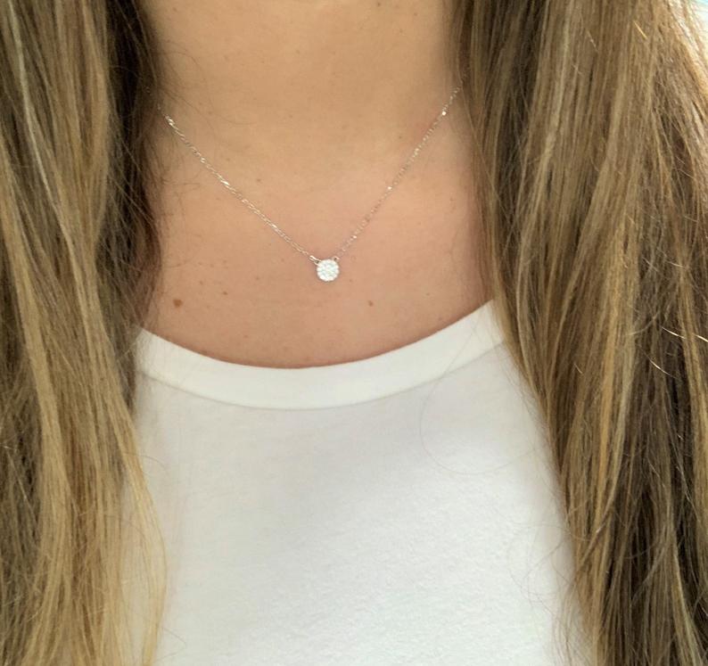 Small Pave Disc Necklace | Sterling Silver Circle necklace