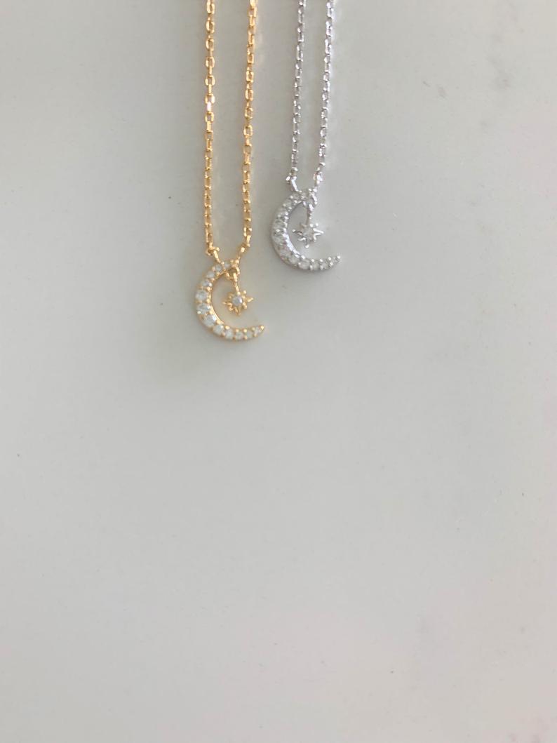 Tiny Moon and Hanging Star Necklace